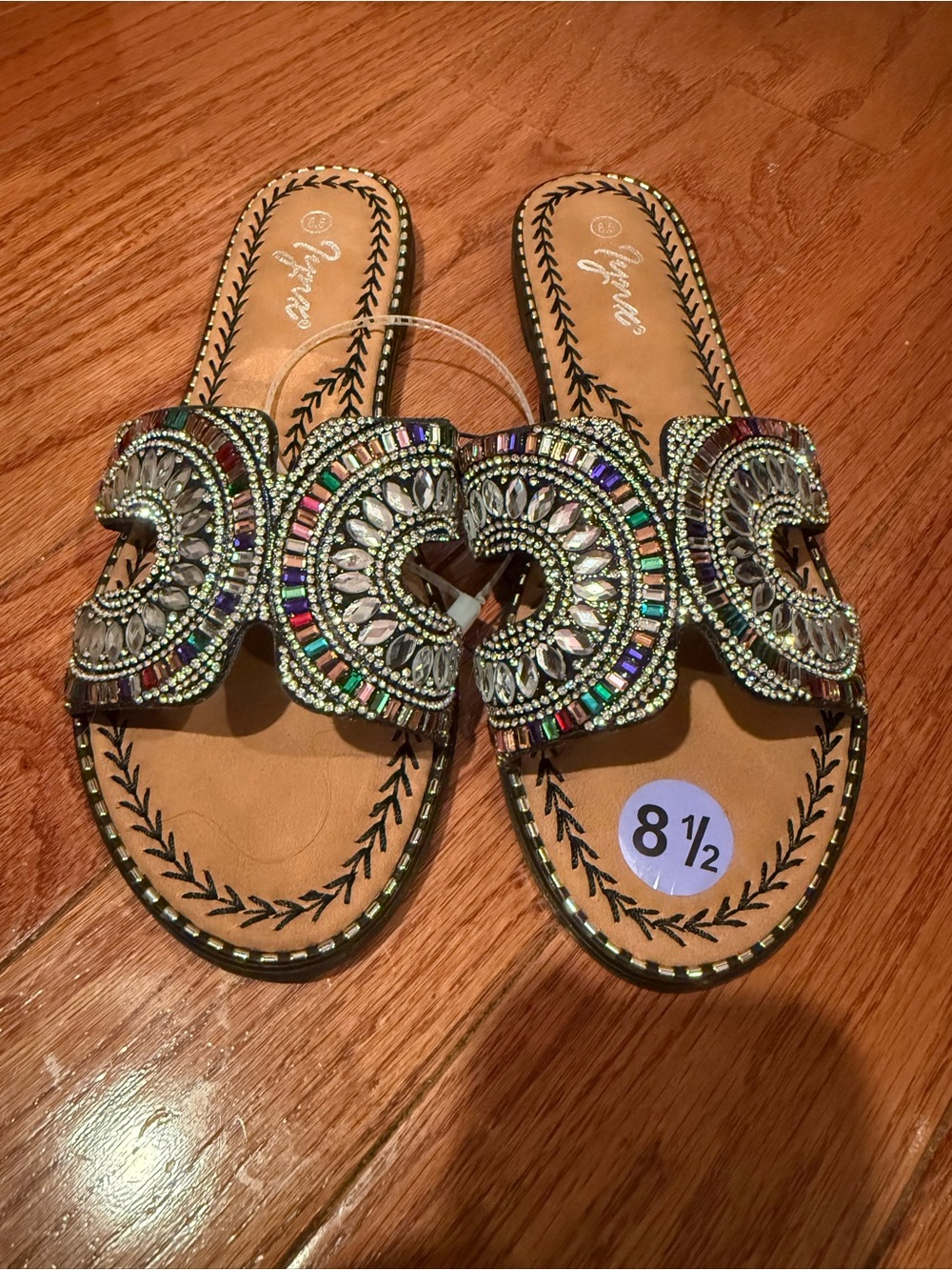 Beaded Multicolor Women's Slide Sandals - Picture 2 of 4